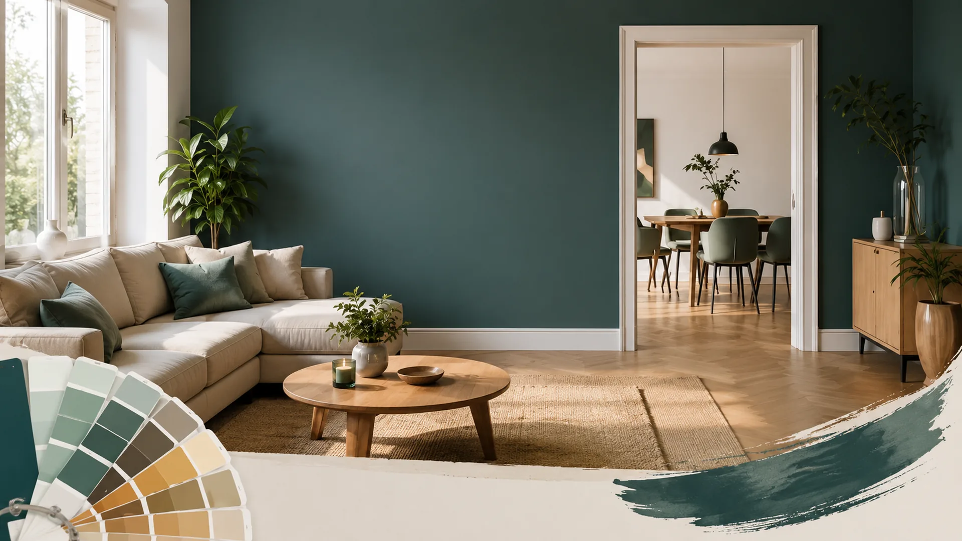 Modern interieur met professioneel geschilderde donkergroene wand